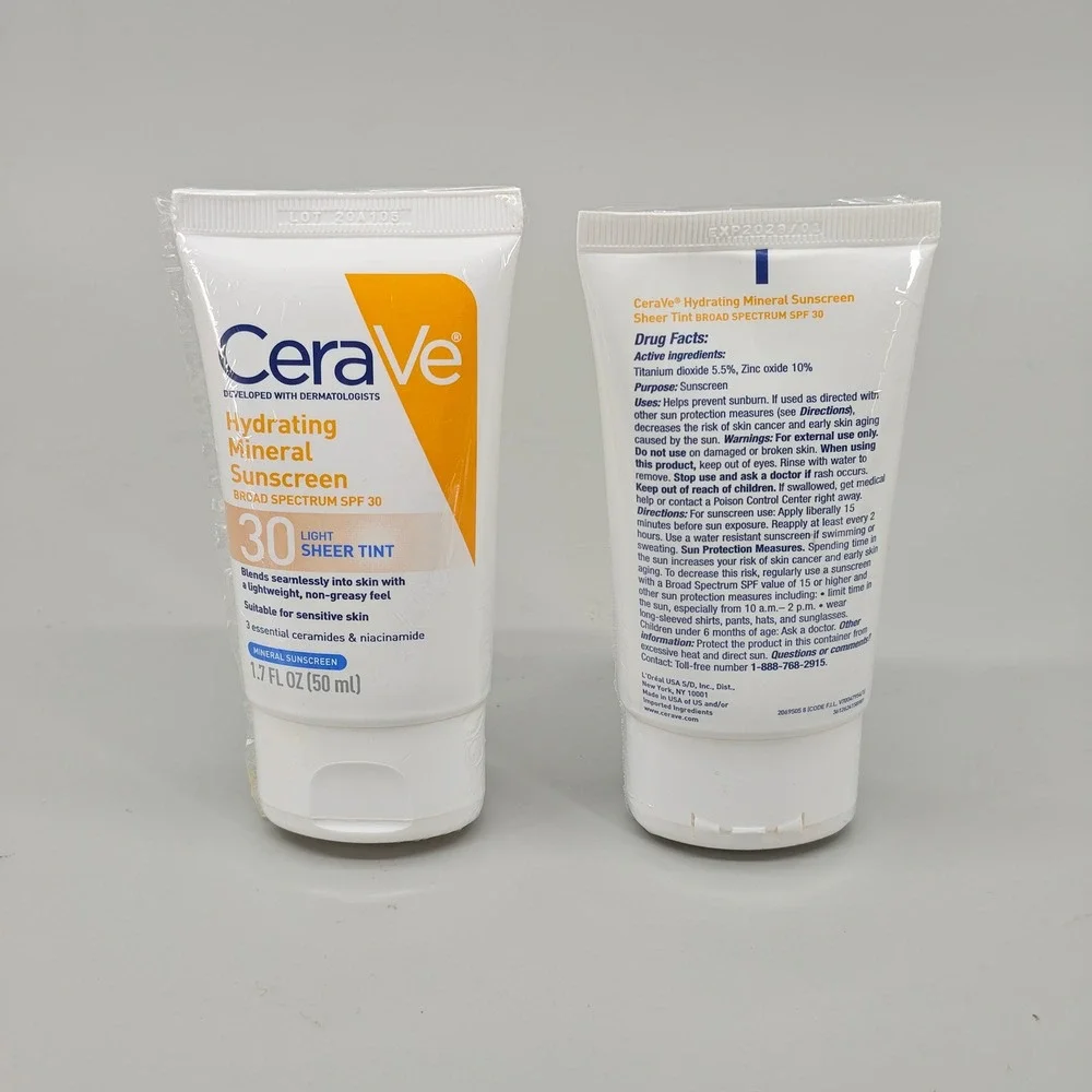 CeraVe Hydrating Mineral Sunscreen SPF 30 Light Sheer Tint 1.7oz 2 PK Exp 12/27